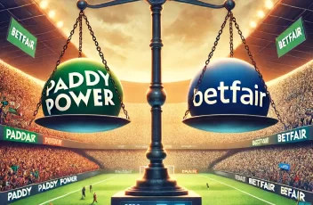 DALL·E 2024-06-13 11.57.39 - A detailed and engaging digital illustration for an article titled 'Choosing Sides A Comparative Look at Paddy Power and Betfair'. The image should v